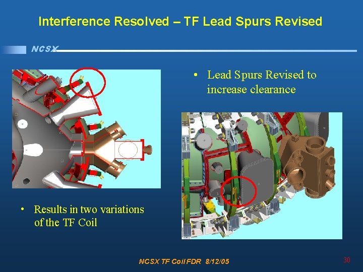Interference Resolved – TF Lead Spurs Revised NCSX • Lead Spurs Revised to increase