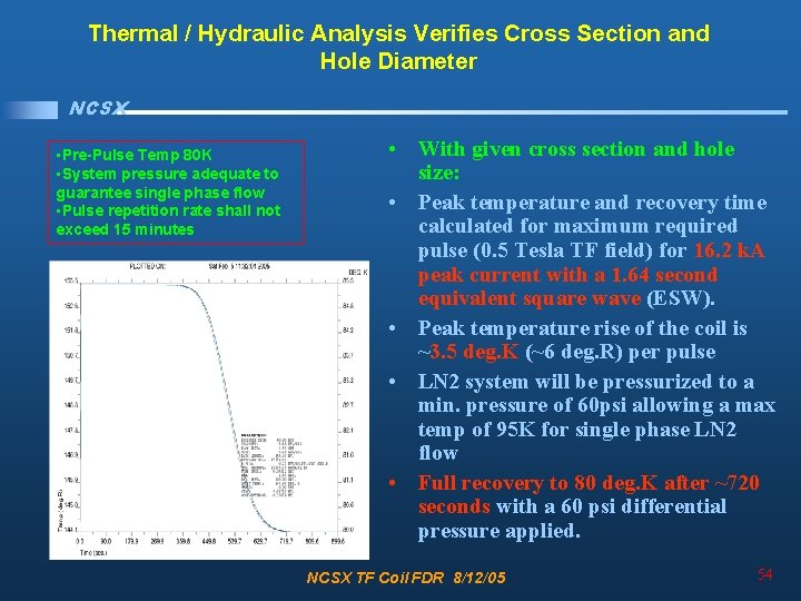 Thermal / Hydraulic Analysis Verifies Cross Section and Hole Diameter NCSX • Pre-Pulse Temp