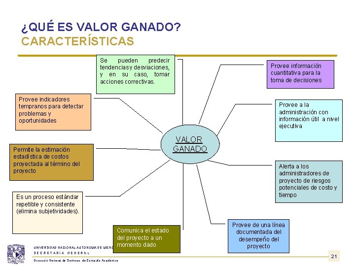 ¿QUÉ ES VALOR GANADO? CARACTERÍSTICAS Se pueden predecir tendencias y desviaciones, y en su ¿QUÉ ES VALOR GANADO? CARACTERÍSTICAS Se pueden predecir tendencias y desviaciones, y en su