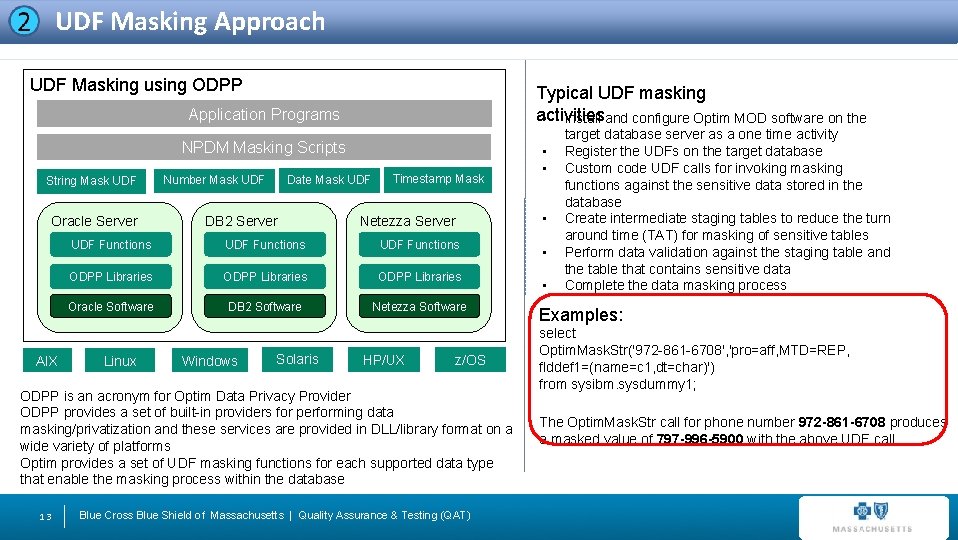 UDF Masking Approach UDF Masking using ODPP Typical UDF masking activities • Install and