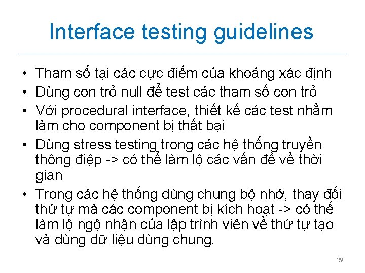 Interface testing guidelines • Tham số tại các cực điểm của khoảng xác định