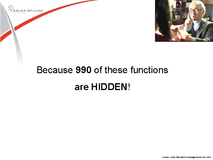 Because 990 of these functions are HIDDEN! Source: www. information-management. com 2012 Because 990 of these functions are HIDDEN! Source: www. information-management. com 2012