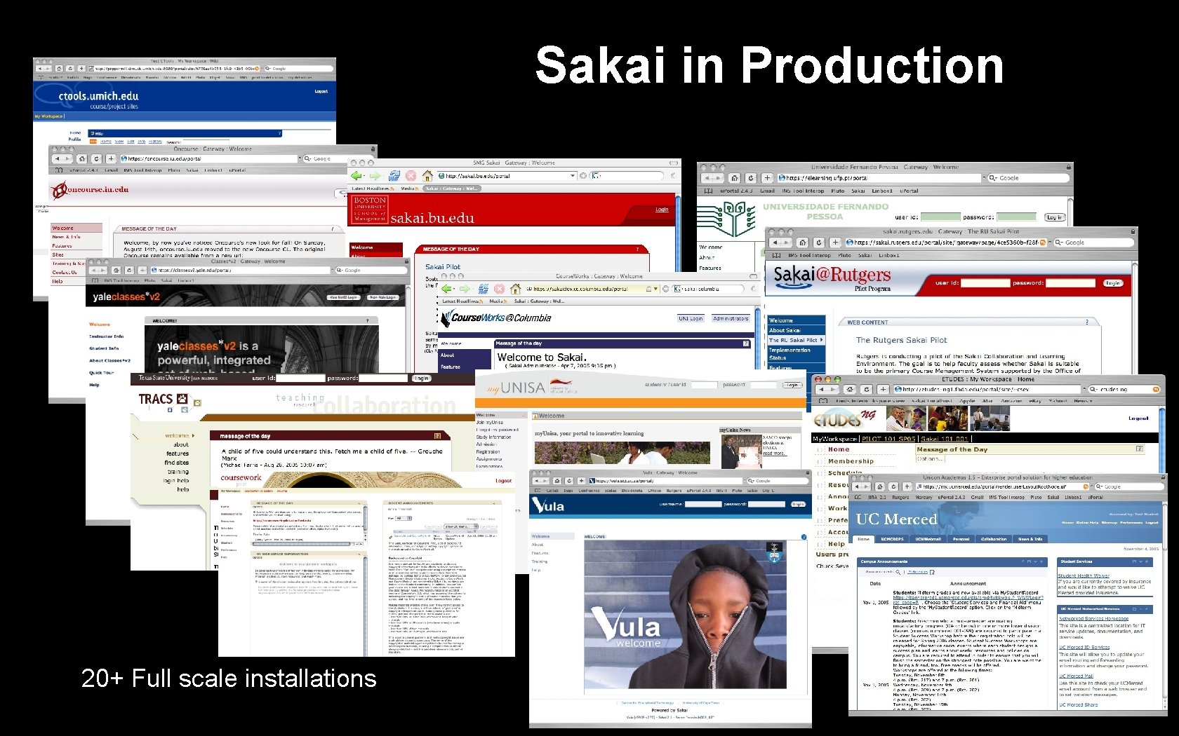 Sakai in Production Text 20+ Full scale installations 