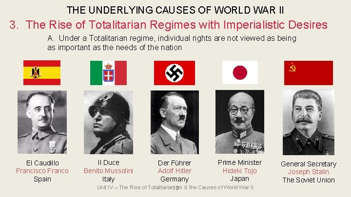 THE UNDERLYING CAUSES OF WORLD WAR II 3. The Rise of Totalitarian Regimes with