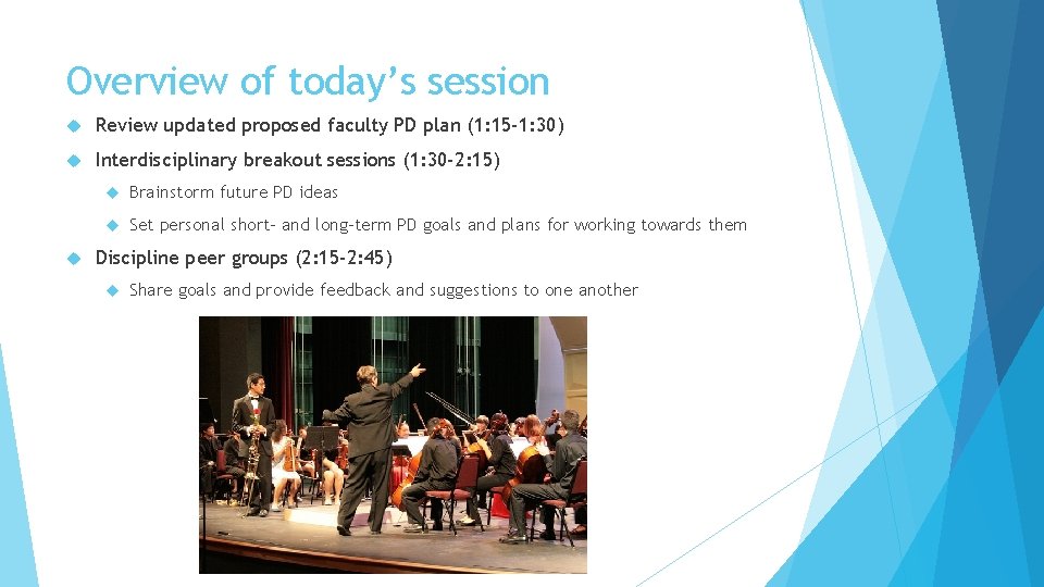 Overview of today’s session Review updated proposed faculty PD plan (1: 15 -1: 30)