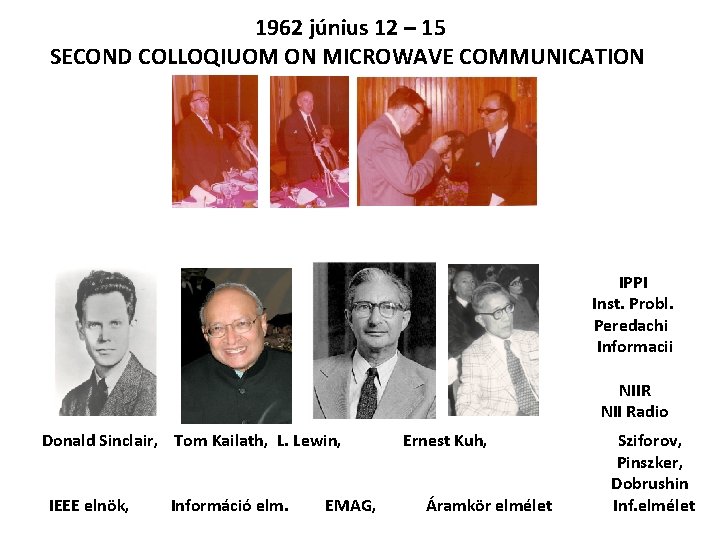 1962 június 12 – 15 SECOND COLLOQIUOM ON MICROWAVE COMMUNICATION IPPI Inst. Probl. Peredachi
