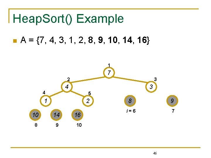 Heap. Sort() Example n A = {7, 4, 3, 1, 2, 8, 9, 10,