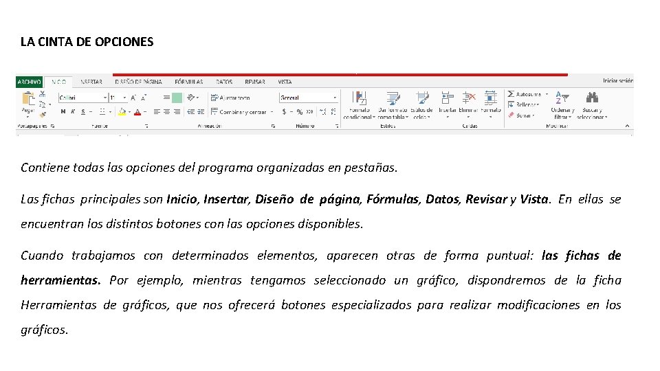 LA CINTA DE OPCIONES Contiene todas las opciones del programa organizadas en pestañas. Las