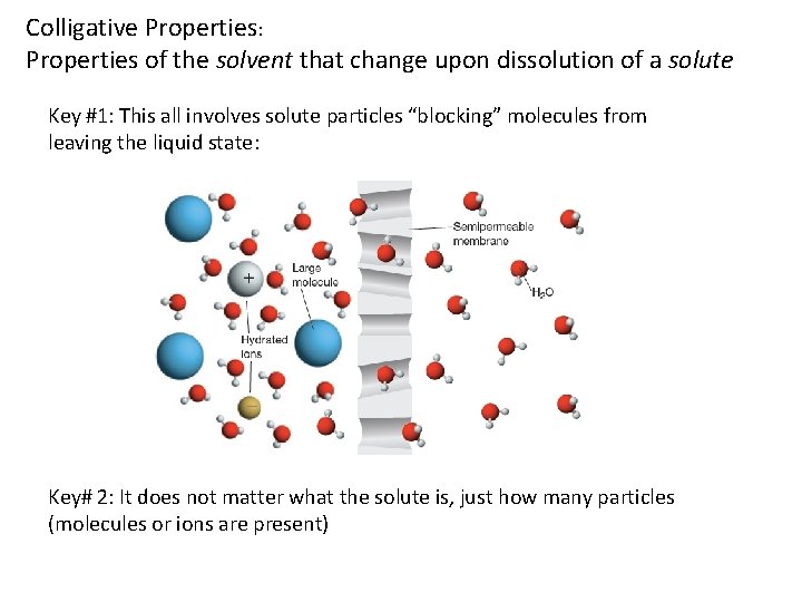 Colligative Properties: Properties of the solvent that change upon dissolution of a solute Key