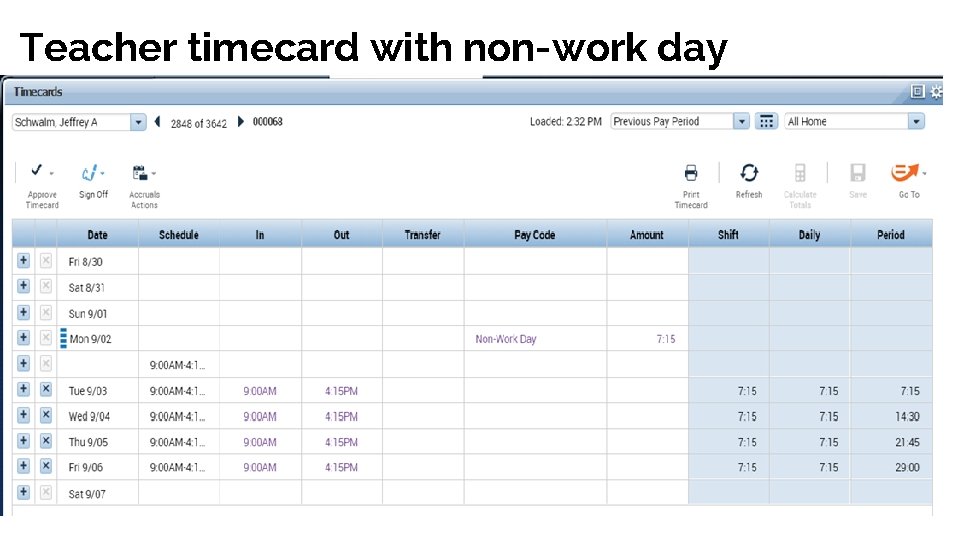 Teacher timecard with non-work day 