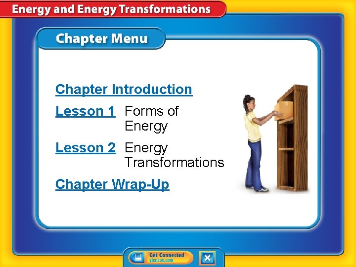 Chapter Introduction Lesson 1 Forms of Energy Lesson 2 Energy Transformations Chapter Wrap-Up 