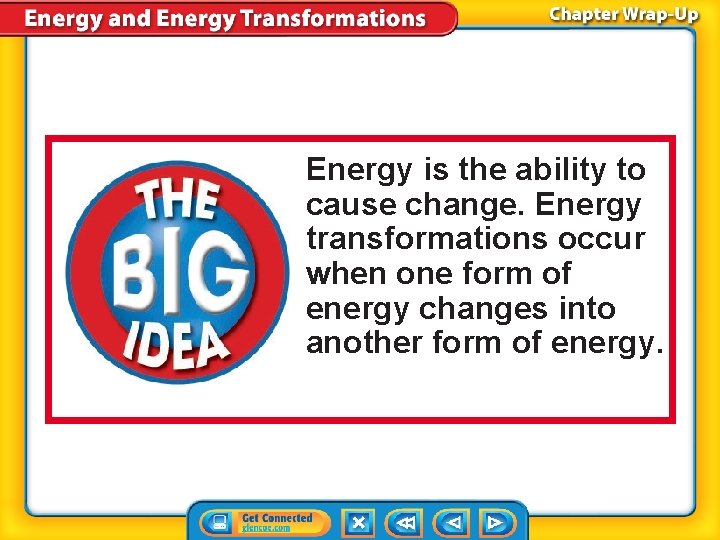 Energy is the ability to cause change. Energy transformations occur when one form of