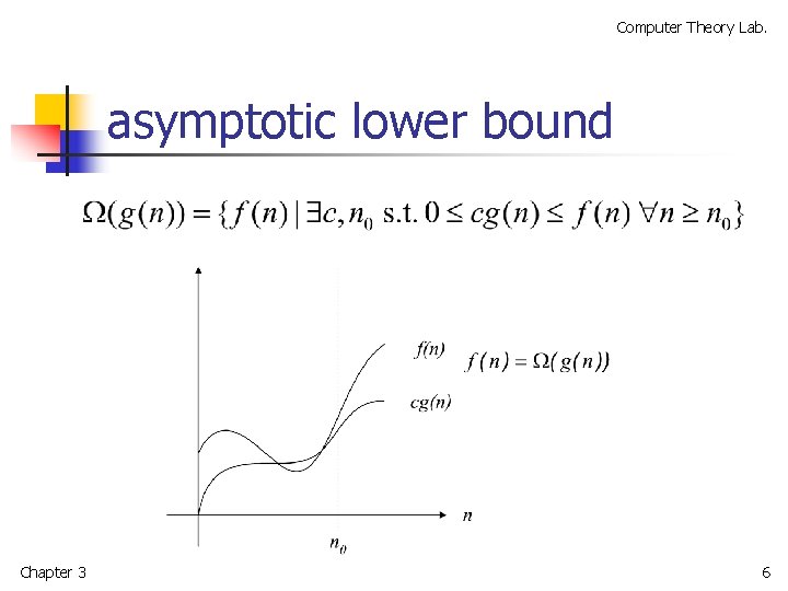 Computer Theory Lab. asymptotic lower bound Chapter 3 6 