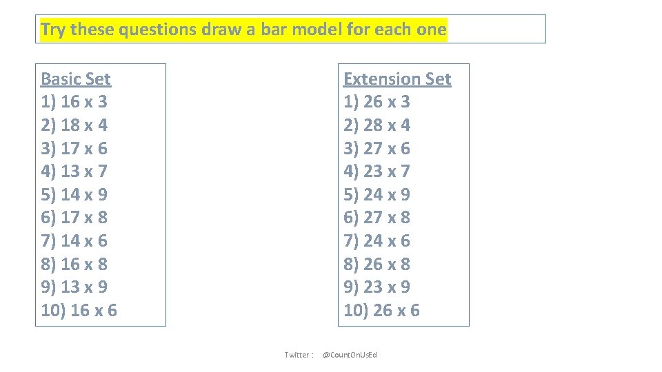 Try these questions draw a bar model for each one Extension Set 1) 26