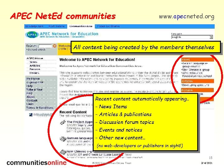 APEC Net. Ed communities www. apecneted. org All content being created by the members