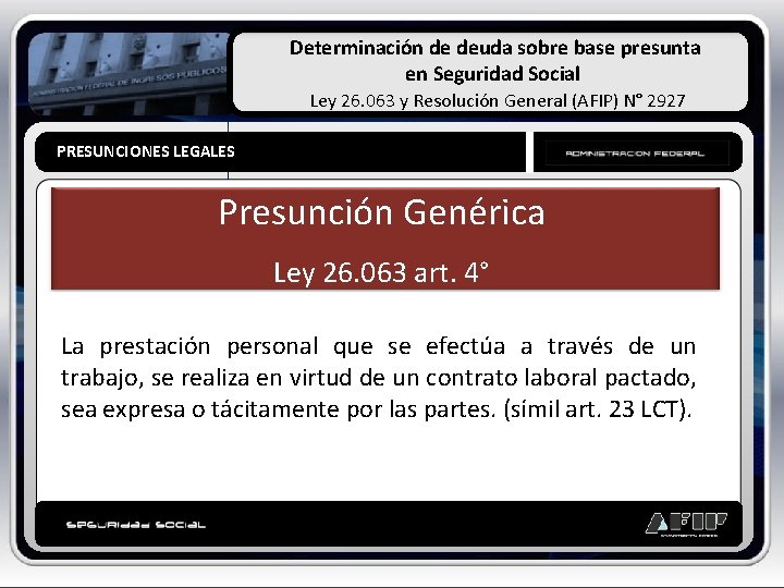 Determinación de deuda sobre base presunta en Seguridad Social Ley 26. 063 y Resolución