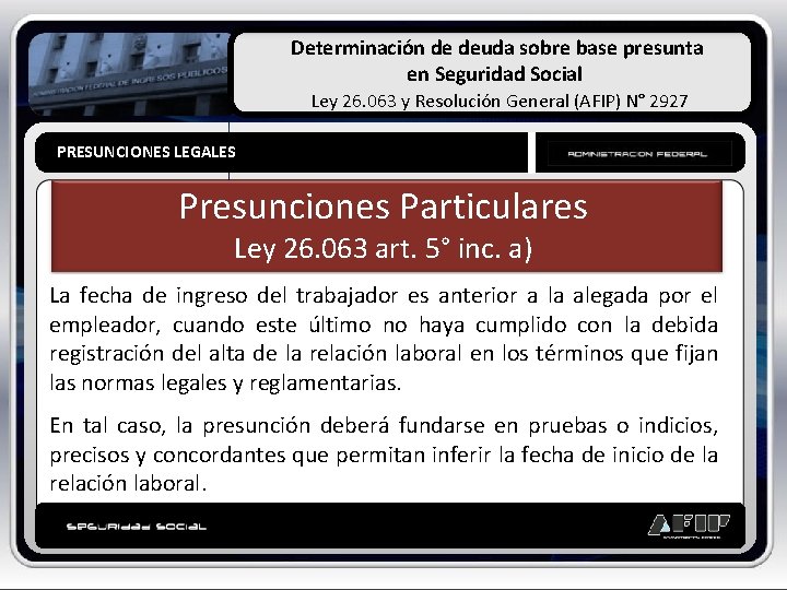 Determinación de deuda sobre base presunta en Seguridad Social Ley 26. 063 y Resolución