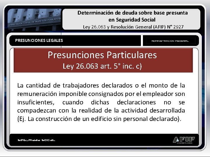 Determinación de deuda sobre base presunta en Seguridad Social Ley 26. 063 y Resolución