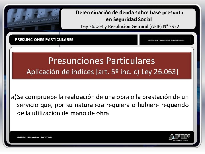 Determinación de deuda sobre base presunta en Seguridad Social Ley 26. 063 y Resolución