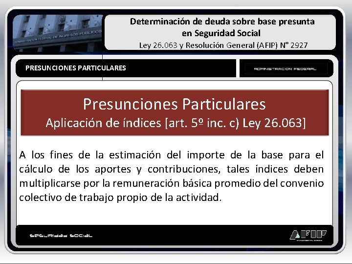 Determinación de deuda sobre base presunta en Seguridad Social Ley 26. 063 y Resolución