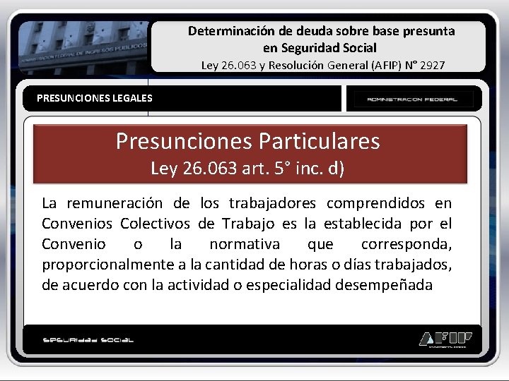 Determinación de deuda sobre base presunta en Seguridad Social Ley 26. 063 y Resolución