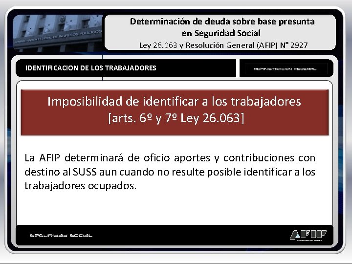 Determinación de deuda sobre base presunta en Seguridad Social Ley 26. 063 y Resolución