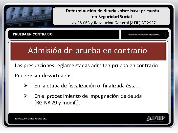 Determinación de deuda sobre base presunta en Seguridad Social Ley 26. 063 y Resolución