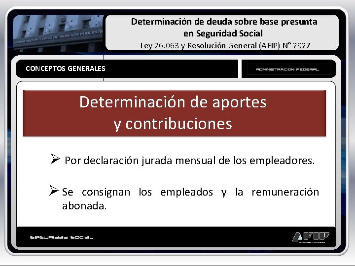 Determinación de deuda sobre base presunta en Seguridad Social Ley 26. 063 y Resolución