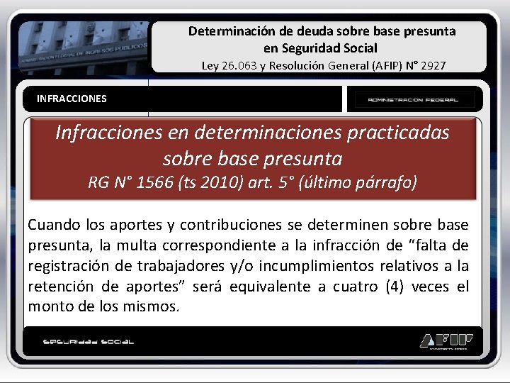 Determinación de deuda sobre base presunta en Seguridad Social Ley 26. 063 y Resolución