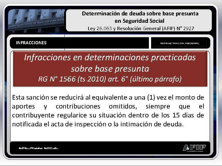 Determinación de deuda sobre base presunta en Seguridad Social Ley 26. 063 y Resolución