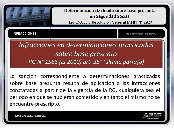 Determinación de deuda sobre base presunta en Seguridad Social Ley 26. 063 y Resolución