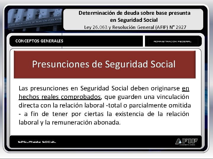 Determinación de deuda sobre base presunta en Seguridad Social Ley 26. 063 y Resolución