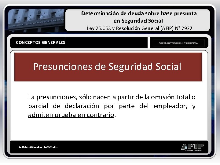 Determinación de deuda sobre base presunta en Seguridad Social Ley 26. 063 y Resolución