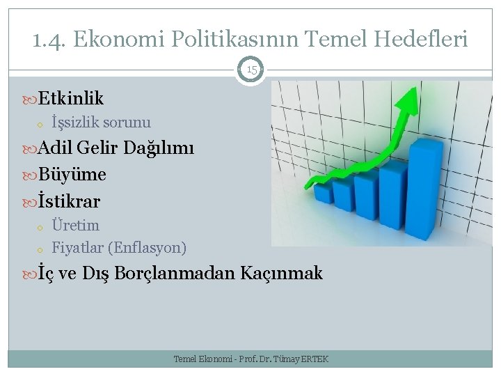 1. 4. Ekonomi Politikasının Temel Hedefleri 15 Etkinlik o İşsizlik sorunu Adil Gelir Dağılımı