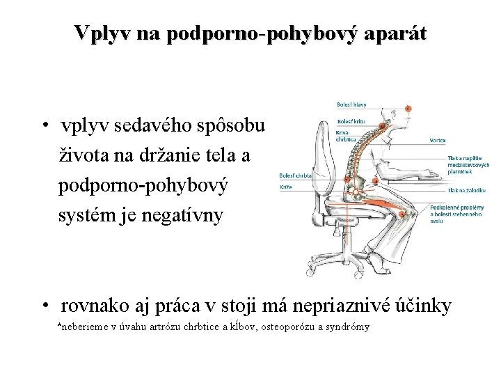 Vplyv na podporno-pohybový aparát • vplyv sedavého spôsobu života na držanie tela a podporno-pohybový