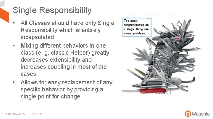 Single Responsibility • All Classes should have only Single Responsibility which is entirely incapsulated