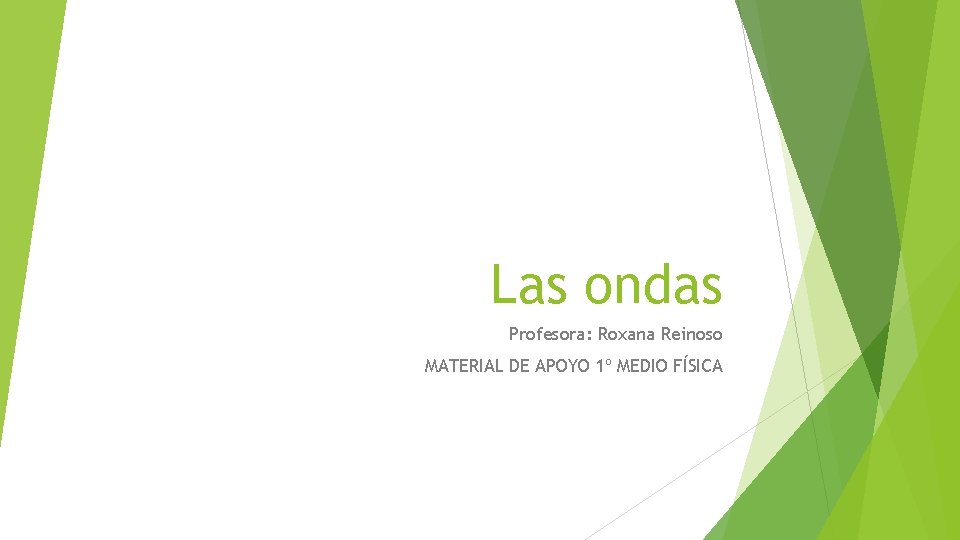 Las ondas Profesora: Roxana Reinoso MATERIAL DE APOYO 1º MEDIO FÍSICA Las ondas Profesora: Roxana Reinoso MATERIAL DE APOYO 1º MEDIO FÍSICA