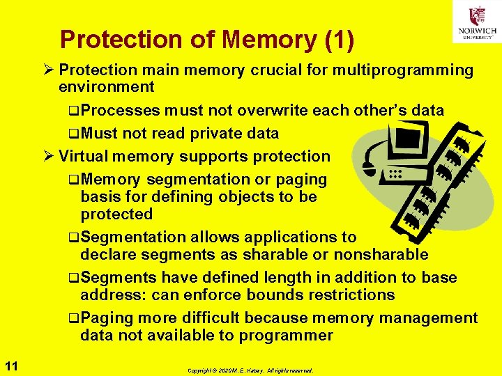 Protection of Memory (1) Ø Protection main memory crucial for multiprogramming environment q. Processes