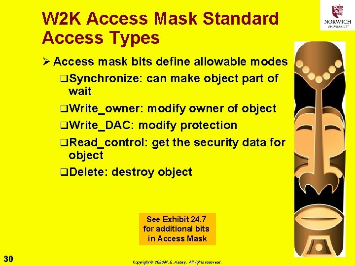 W 2 K Access Mask Standard Access Types Ø Access mask bits define allowable