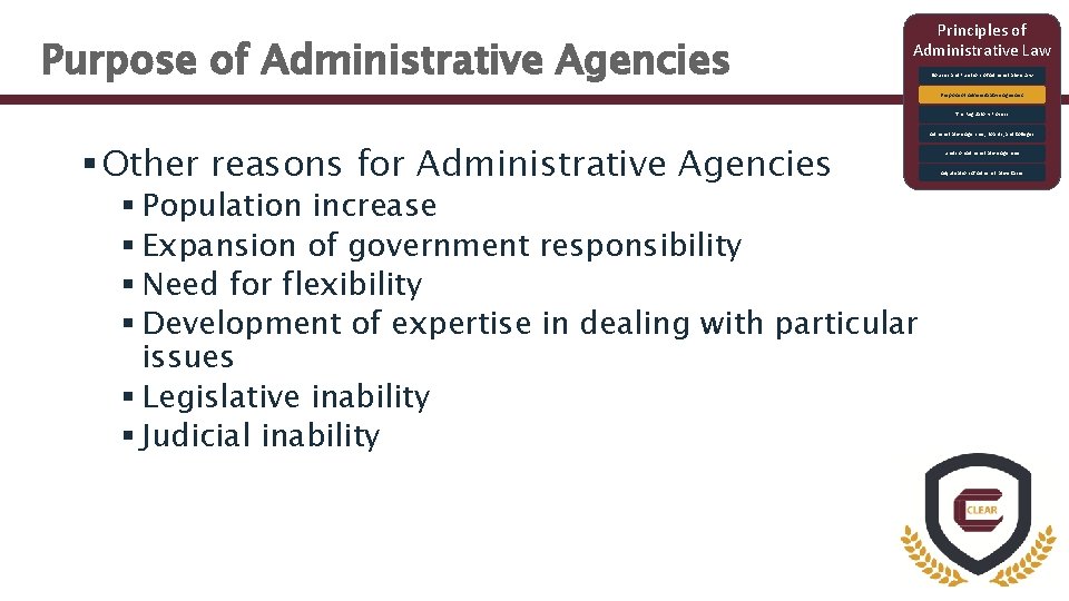 Purpose of Administrative Agencies Principles of Administrative Law Sources and Functions of Administrative Law