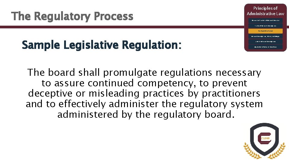 The Regulatory Process Principles of Administrative Law Sources and Functions of Administrative Law Purpose