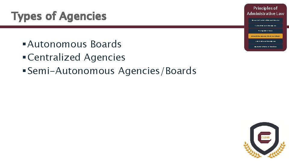 Types of Agencies Principles of Administrative Law Sources and Functions of Administrative Law Purpose