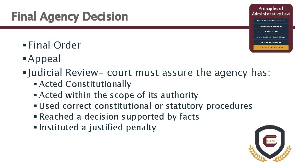 Final Agency Decision Principles of Administrative Law Sources and Functions of Administrative Law Purpose