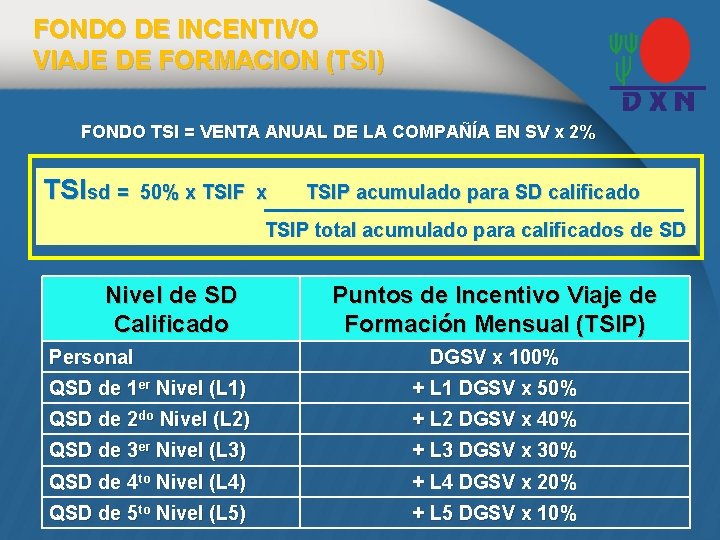 FONDO DE INCENTIVO VIAJE DE FORMACION (TSI) FONDO TSI = VENTA ANUAL DE LA