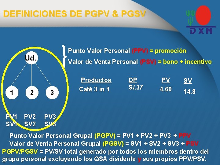 DEFINICIONES DE PGPV & PGSV Punto Valor Personal (PPV) = promoción Ud. . 1