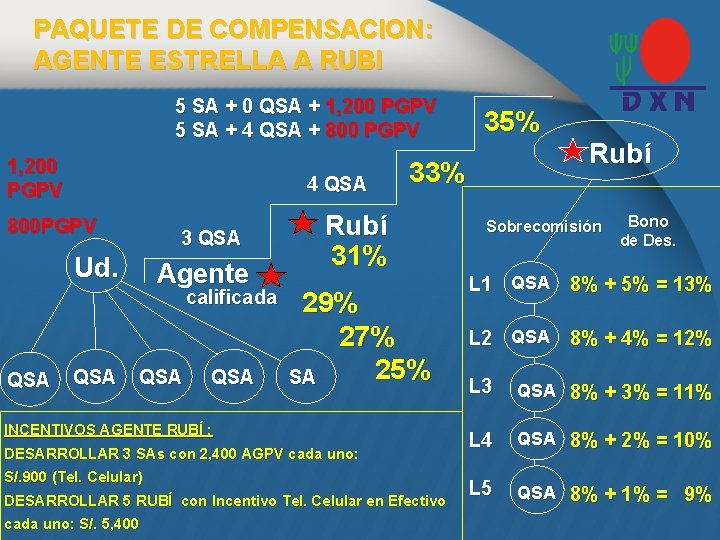 PAQUETE DE COMPENSACION: AGENTE ESTRELLA A RUBI 5 SA + 0 QSA + 1,