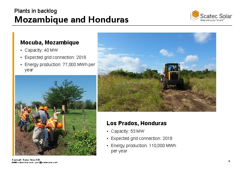 Plants in backlog Mozambique and Honduras Mocuba, Mozambique • Capacity: 40 MW • Expected