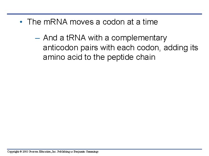  • The m. RNA moves a codon at a time – And a