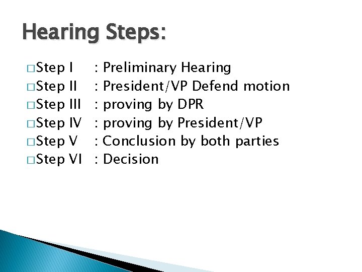 Hearing Steps: � Step � Step I II IV V VI : : :