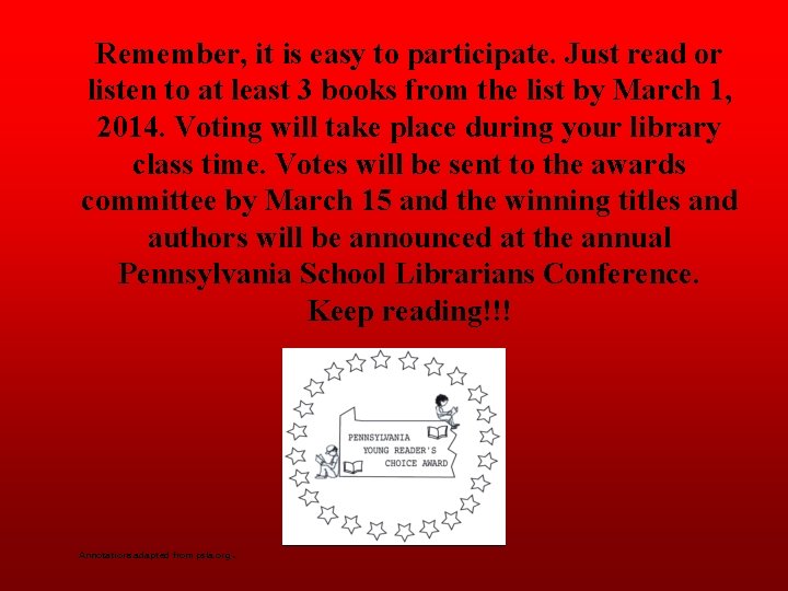 Remember, it is easy to participate. Just read or listen to at least 3